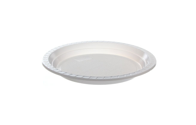 Prato plástico 23cm raso branco 25×10