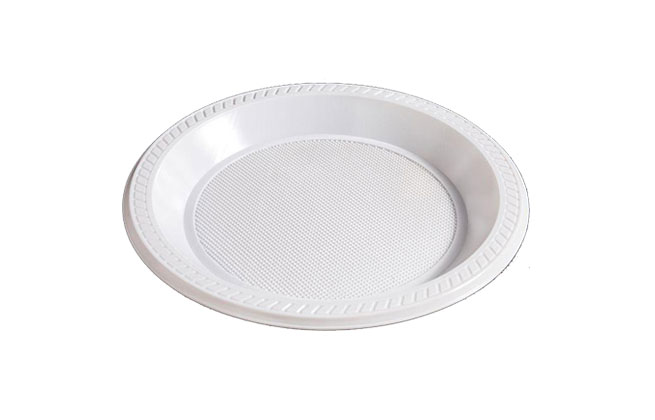 Prato plástico 23cm fundo branco 25×10