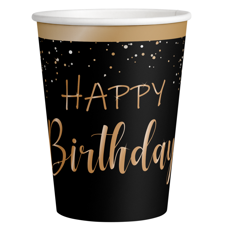 Pack 8 Copos Elegant Happy Birthday Dourado
